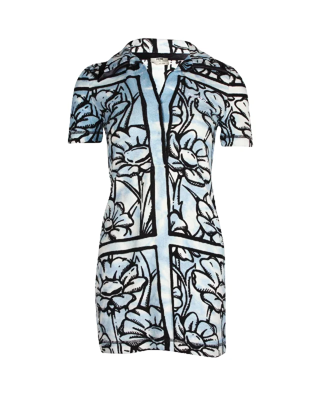 Exclusive Preview Fendi x Joshua Vides Edition Terrycloth Short Dress in Blue Print Cotton