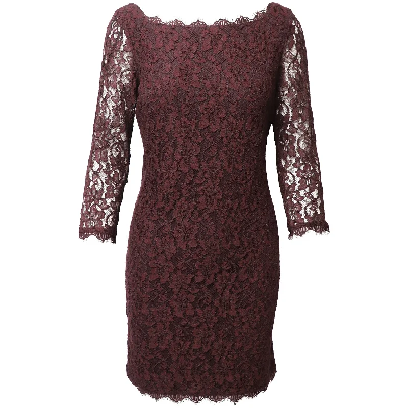 Shop and Save Diane Von Furstenberg Lace Dress in Burgundy Rayon