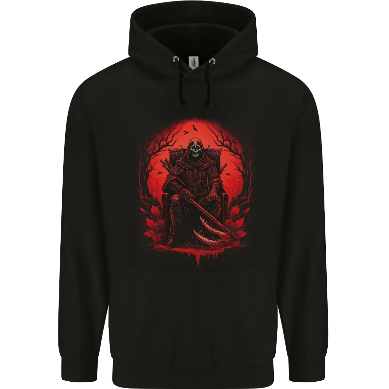 Bargain Prices The Grim Reaper On His Throne Gothic Biker Mens 80% Cotton Hoodie