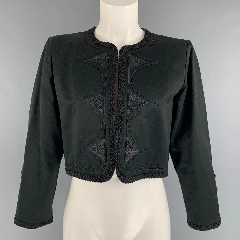 Super Savings YVES SAINT LAURENT RIVE GAUCHE Size 8 Black Cotton Ribbon Jacket Blazer