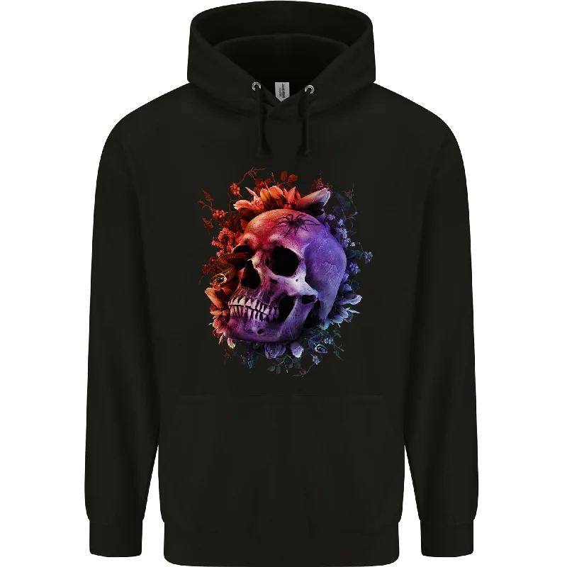 Extra Discounts Skull With Spider Flowers and Spider Mens 80% Cotton Hoodie