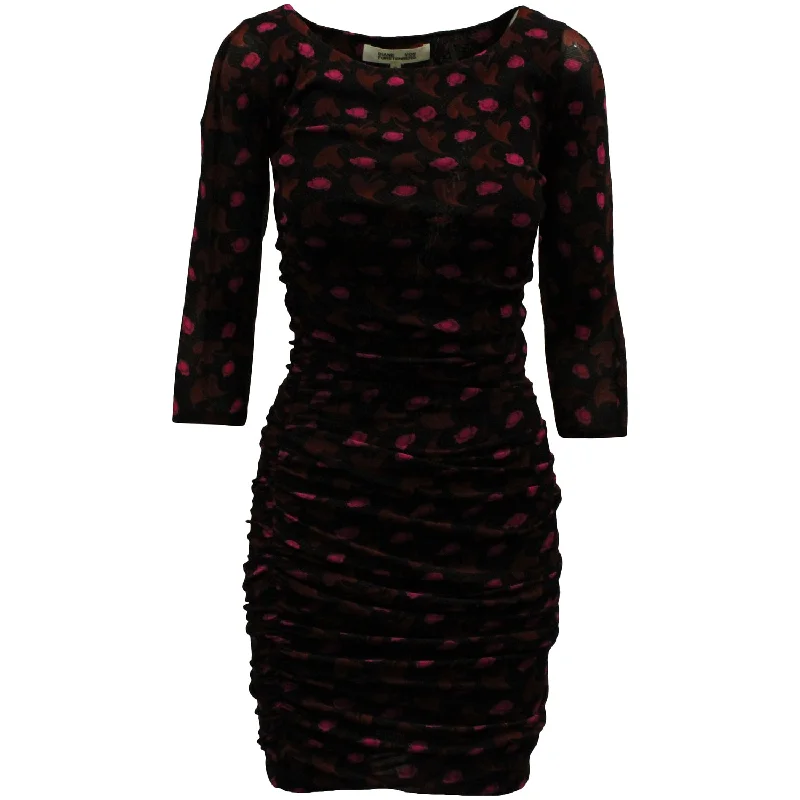 Shop and Save Diane Von Furstenberg Alfie Ruched Bodycon Dress in Dark Brown Nylon