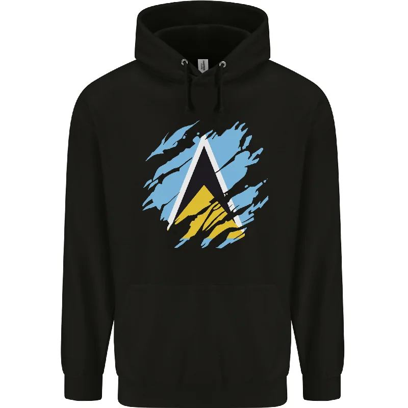New Deals Torn Saint Lucia Flag Lucian Day Football Mens 80% Cotton Hoodie