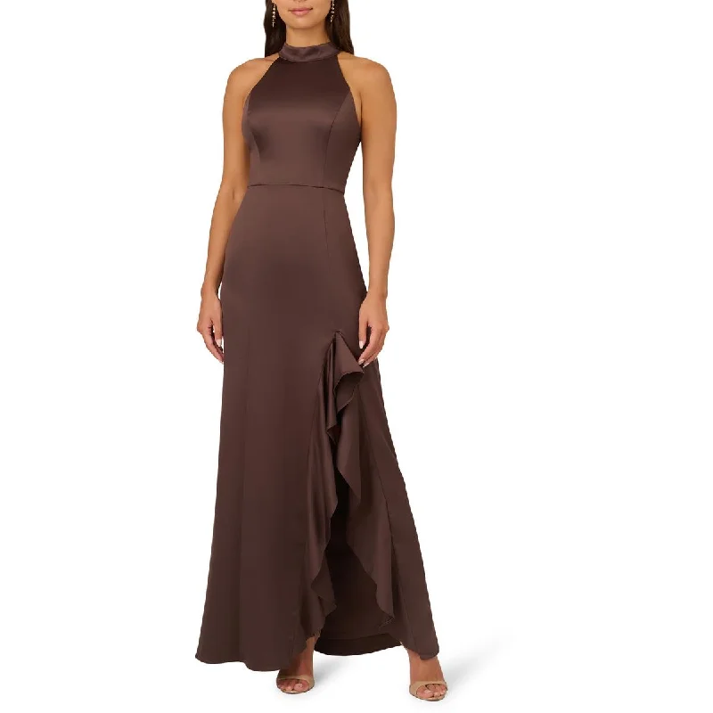 Act Now Womens Satin Halter Evening Dress