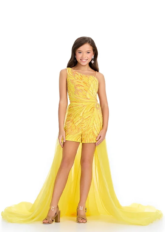 Price Slash Ashley Lauren Kids 8289 Girls Beaded Sequin Romper Overskirt Pageant One Shoulder Fun Fashion