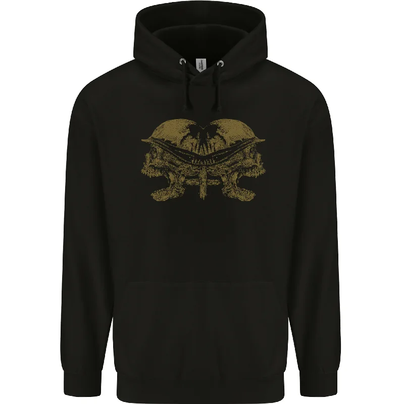 Extra Savings Two Army Skulls Gothic Biker Heavy Metal Rock Mens 80% Cotton Hoodie