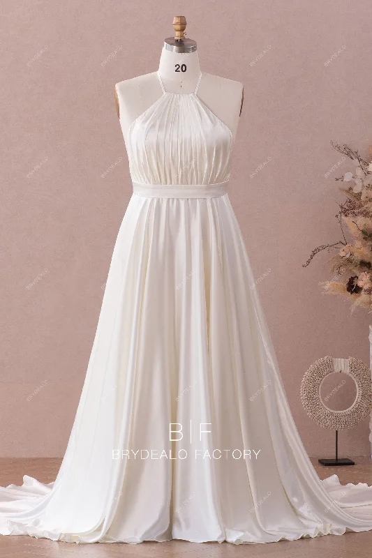 Last Chance Plus Size Simple Ivory Silky Charmeuse Halter Wedding Dress
