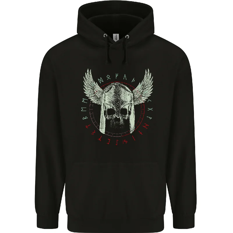 Blowout Sale Viking Skull Wings Runic Text Gym Helmet Mens 80% Cotton Hoodie