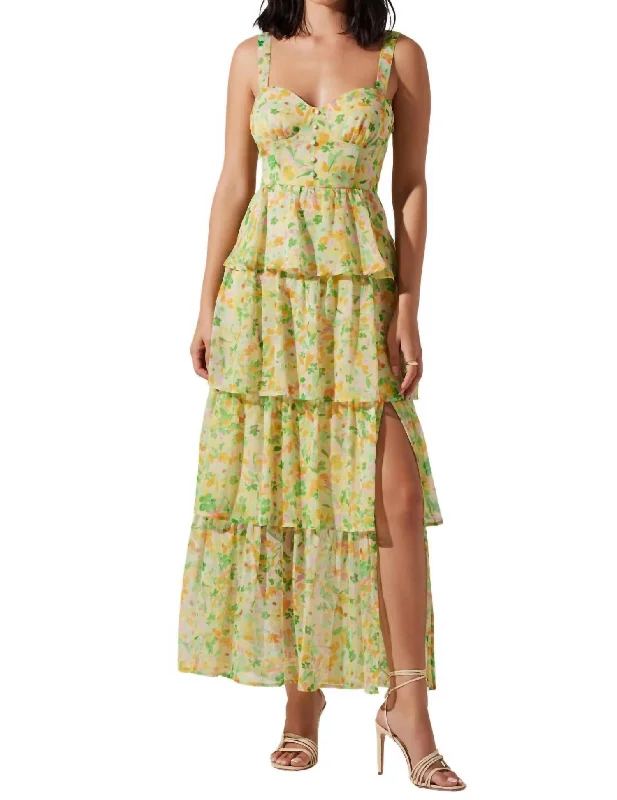 Crazy Savings Midsummer Dress In Yellow Green Multi