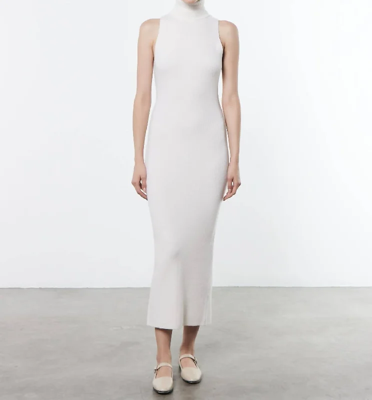 Big Discounts Rib Sleeveless Turtleneck Sweater Dress In Off White