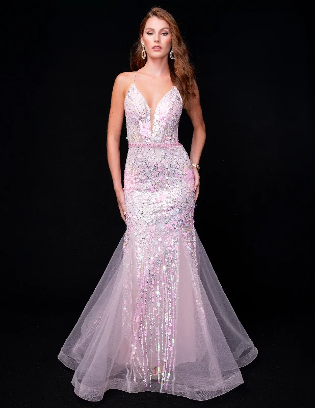 Deal Explosion Nina Canacci 8232 Size 4 Pink Sheer Corset Sequin Mermaid Prom Dress Backless Formal Gown