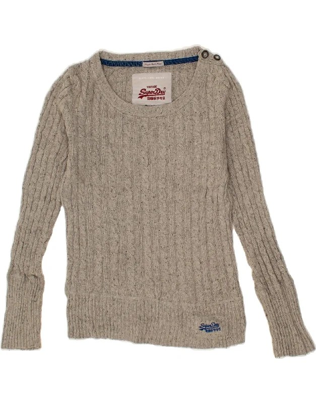Special Discount SUPERDRY Womens Boat Neck Jumper Sweater UK 12 Medium Grey Flecked Cotton