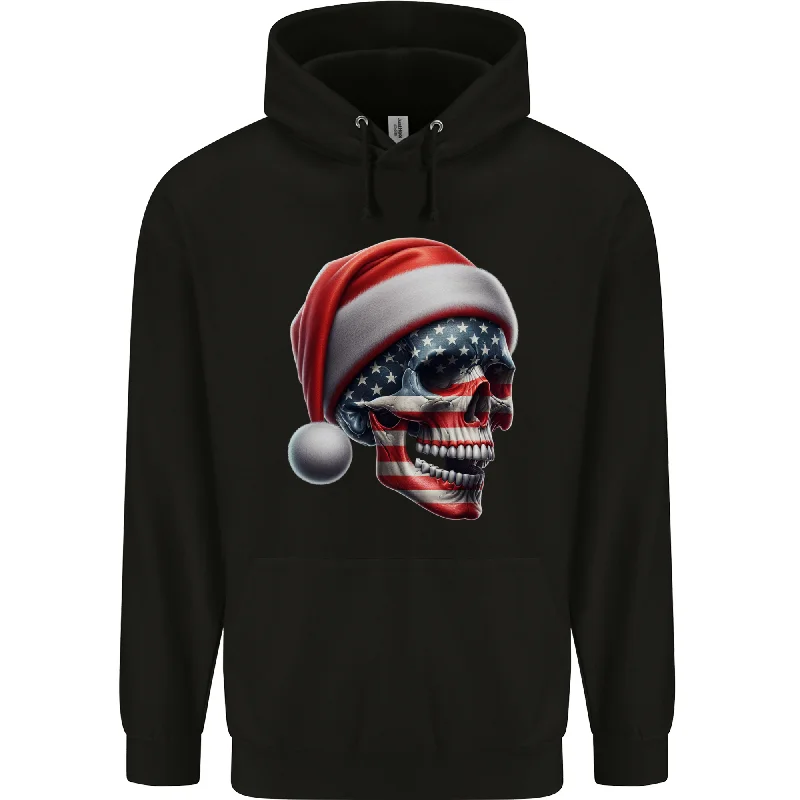 Fantastic Offers USA Christmas Skull Xmas American Flag Biker Mens 80% Cotton Hoodie