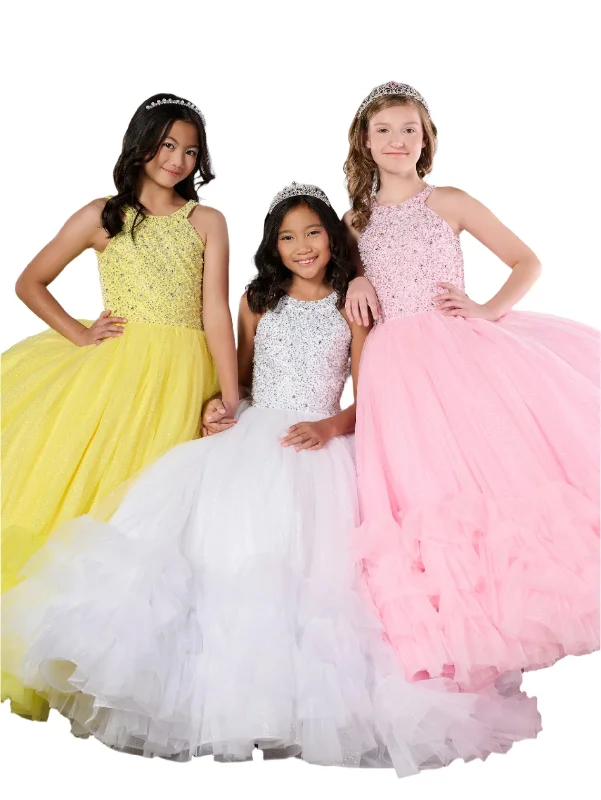 Get It Before It’s Gone Tiffany Princess 13795 Ruffle Skirt Girls Pageant Dress Crystal High Neck Backless Corset