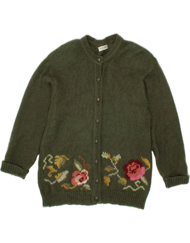Super Sale LUISA LORENZI Womens Cardigan Sweater UK 14 Medium Green Floral Mohair