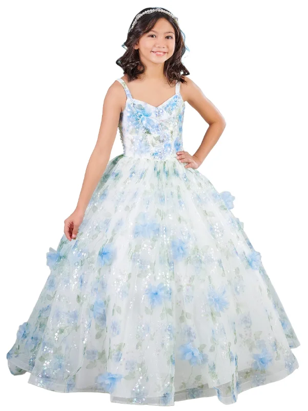 Final Markdown House of Wu 80007MQ Size 6, 12 Blue Girls Mini Quince Dress 3D Floral Metallic Corset Gown Beaded Sequins