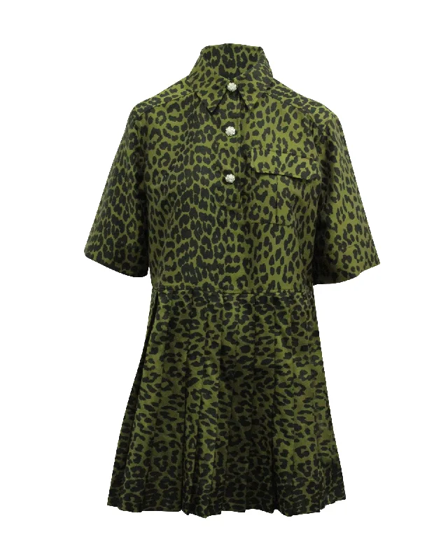 Act Fast Ganni Crispy Jacquard Button Front Dress in Green Polyester