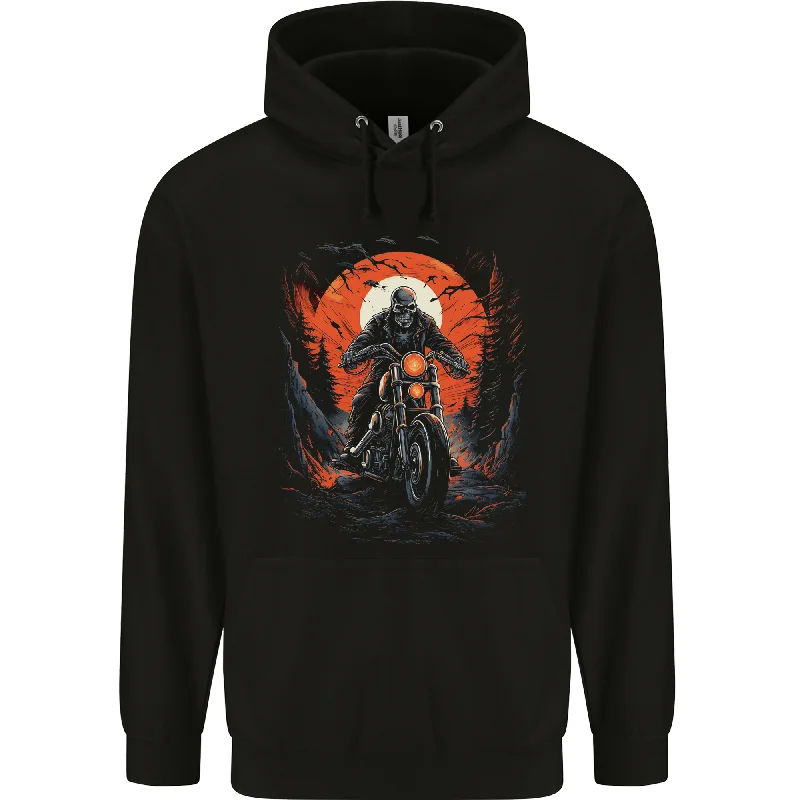 Price Reduction Skull Biker Motorcycle Motorbike Halloween 23 Mens 80% Cotton Hoodie