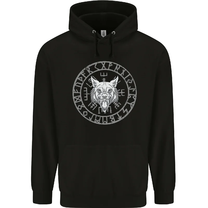 Crazy Deals Viking Wolf With Nordic Symbols Mens 80% Cotton Hoodie