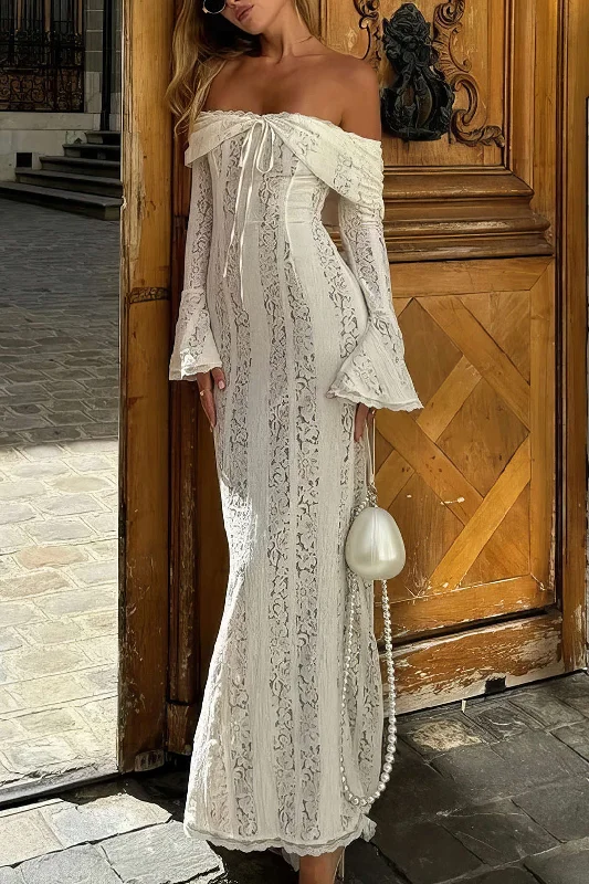 Special Discount Lace Long Sleeve Strapless Maxi Dress