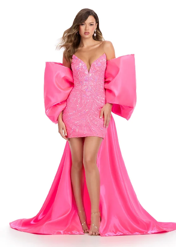 Loyalty Reward Ashley Lauren 12007 HOT PINK Oversize Bow Cape off the Shoulder Satin Shimmer Formal Accessory