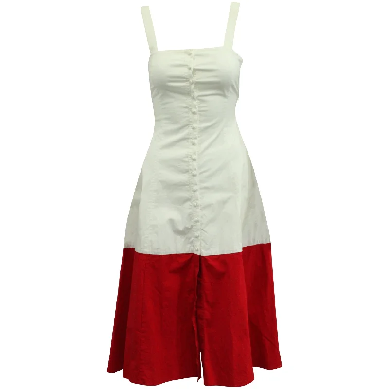 Last Chance Staud Two-tone Buttondown Sun Dress in White/Red Cotton