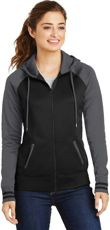 Big Discounts Sport-Tek LST236 Ladies Sport-Wick Varsity Fleece Full-Zip Hooded Jacket - Black Dark Smoke Gray