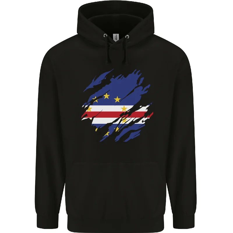 Bonus Savings Torn Cape Verde Flag Verdean Day Football Mens 80% Cotton Hoodie