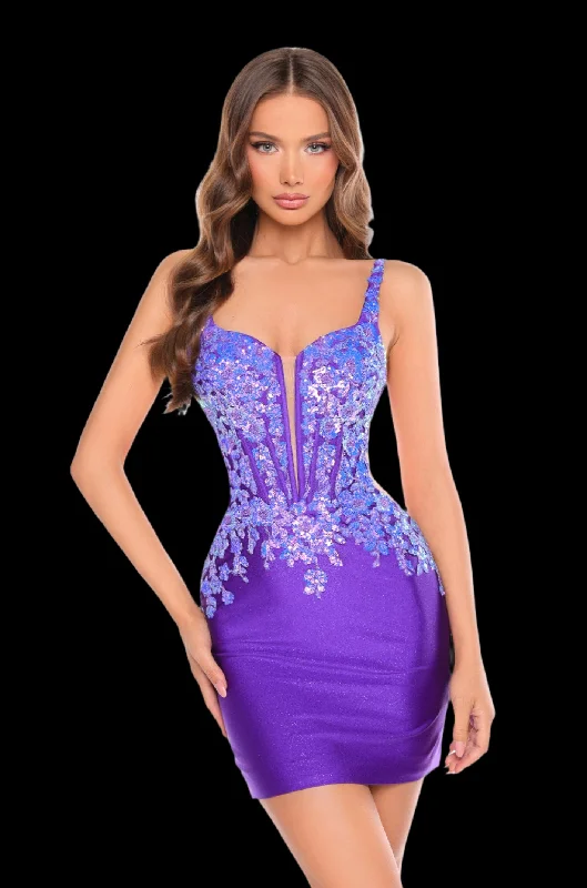 Weekend Deal Amarra 88073 Size 6 purple Short Sequin Homecoming Dress Shimmer Corset Cocktail Dress Sheer Cut out