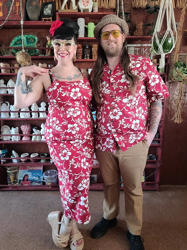 Sneak Peek Sale Vintage Y2K Red and White Hibiscus Dress
