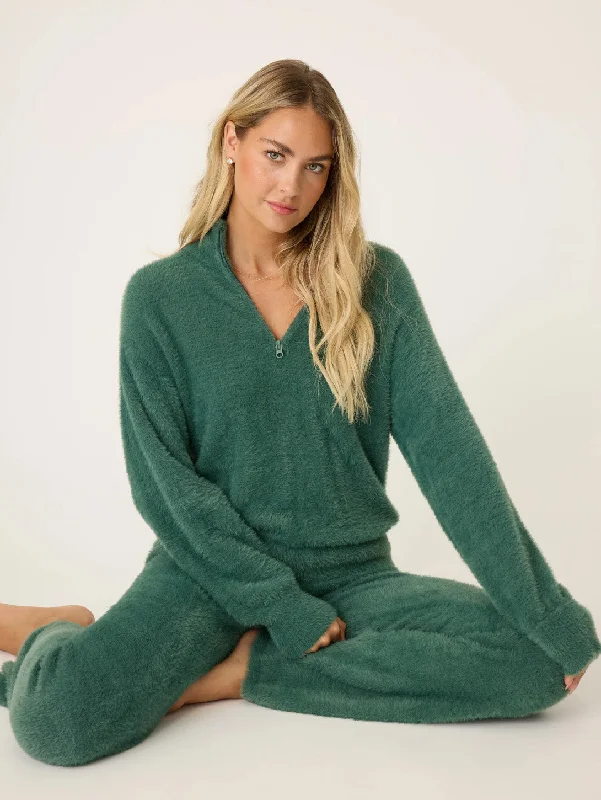 Price Meltdown Campfire Cozy Feather Knit 1/4 Zip Sweater - Sage Leaf