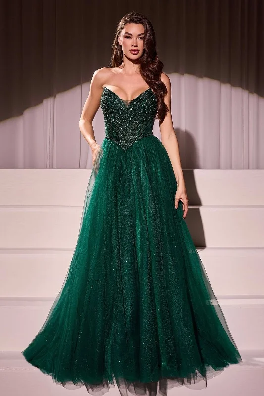 Bonus Savings Ladivine CC415 Size 6 Emerald Sheer Beaded V Neck Corset Prom Dress A Line Shimmer Ballgown Formal Gown