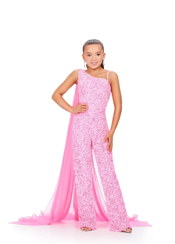 Discount Deals Ashley Lauren Kids 8191 Size 10 Candy Pink Girls Beaded Jumpsuit cape Sequin One Shoulder Pageant Wear