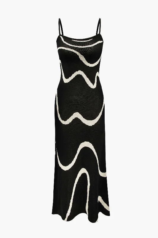 Stock Up and Save Swirl Stripe Knit Cami Midi Dress