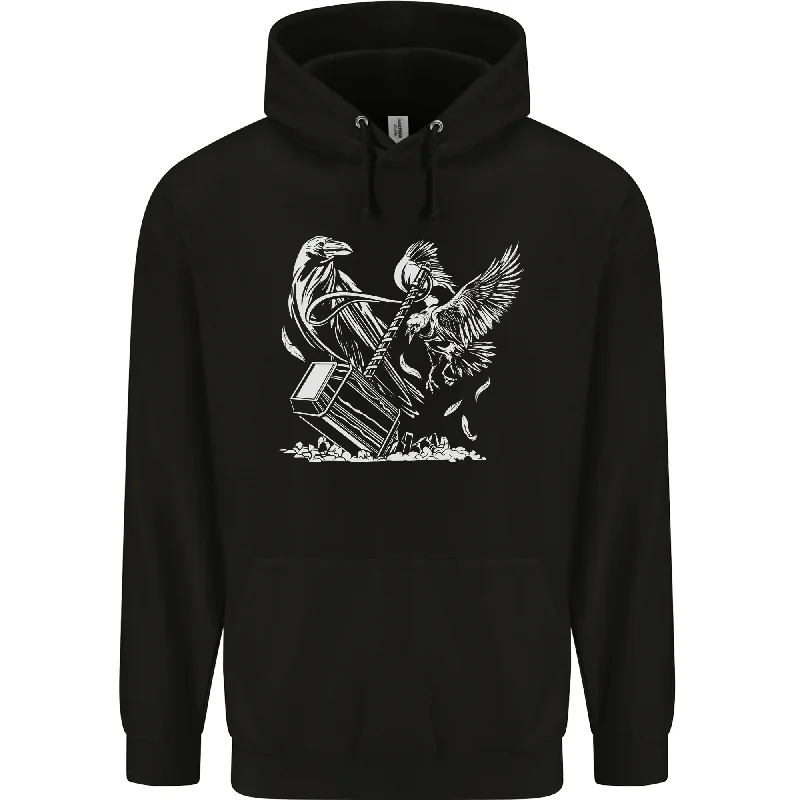 Customer Appreciation Sale Viking Hammer and Raven Mens 80% Cotton Hoodie