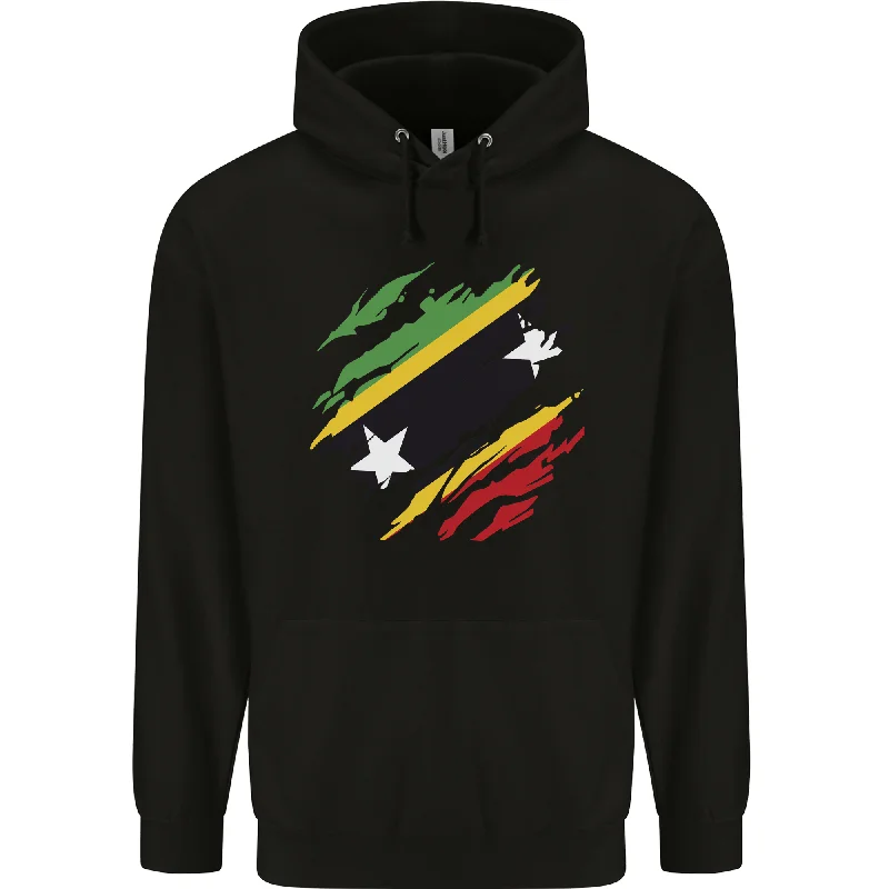 Midnight Madness Torn Saint Kitts and Nevis Flag Day Football Mens 80% Cotton Hoodie