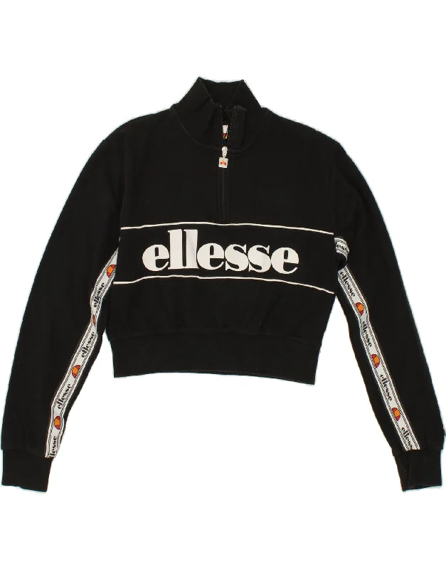 Best Seller ELLESSE Womens Graphic Zip Neck Sweatshirt Jumper UK 10 Small Black
