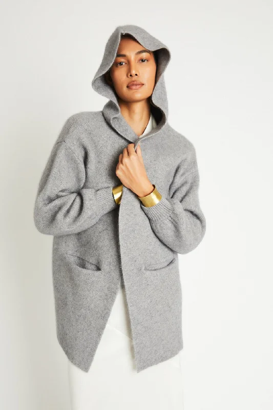 Limited Time + Beryll Cashmere Cropped Coat with Hood | Pebble Gray