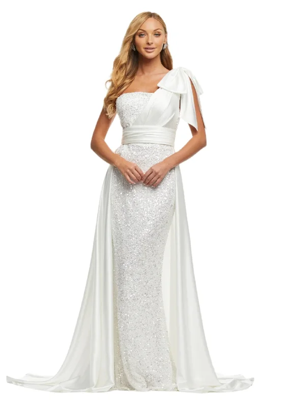 Friends and Family Sale Ashley Lauren 11104 Size 4,8,12 Ivory Overskirt One Shoulder Bow Satin Long Overskirt Pageant Bridal Wedding