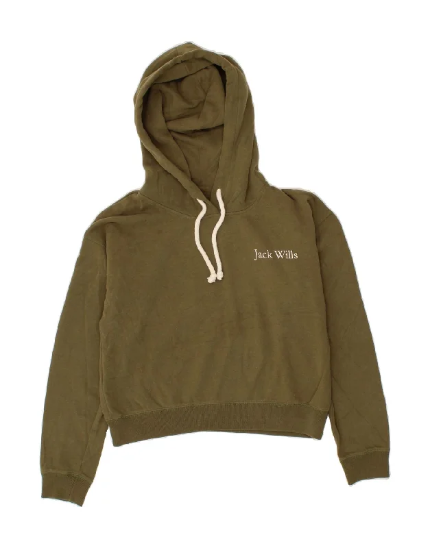 Reduced Prices JACK WILLS Womens Oversized Crop Hoodie Jumper UK 6 XS  Khaki Cotton