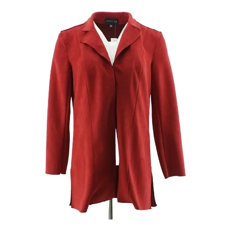 Closeout Sale Red Solid Faux Leather Cardigan