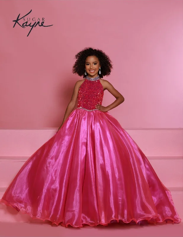 Final Clearance Sugar Kayne C302 Sequin velvet girls ballgown shimmer pageant dress high neck