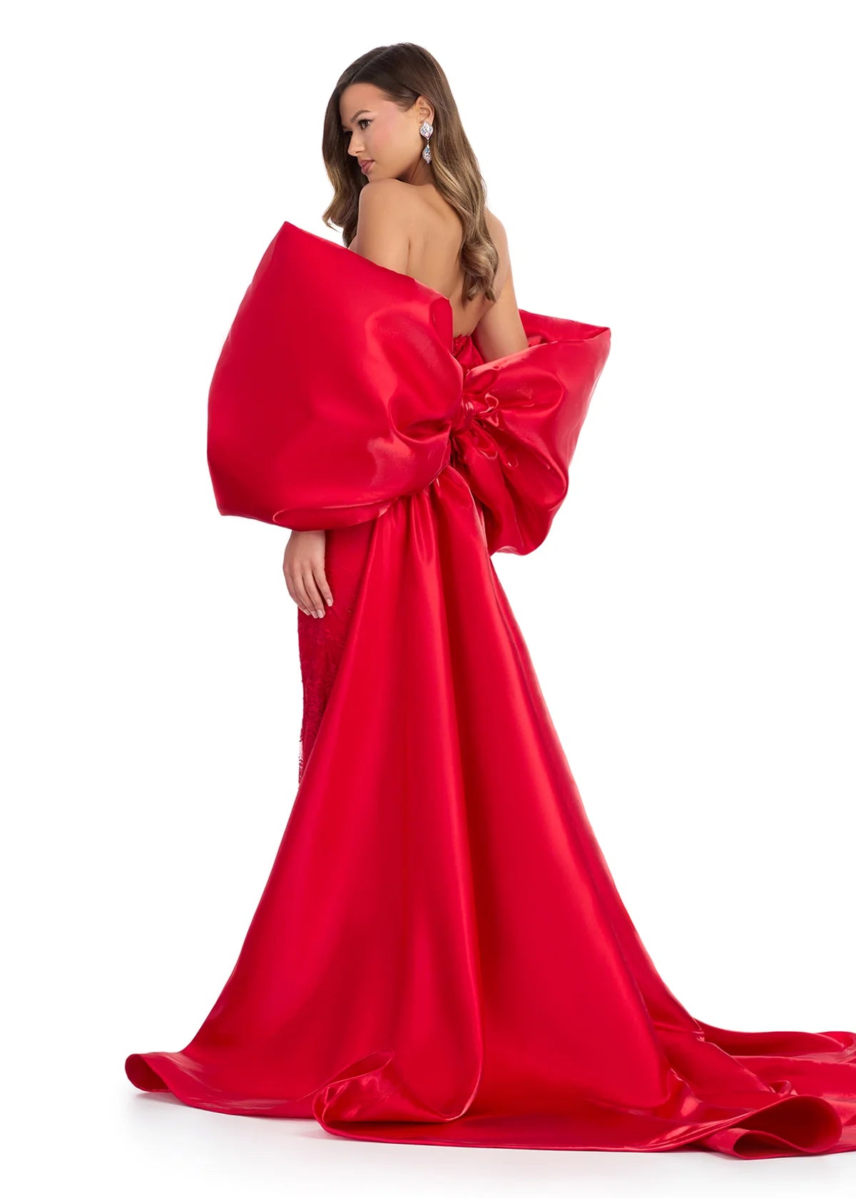 Friends and Family Sale Ashley Lauren 12007 RED Oversize Bow Cape off the Shoulder Satin Shimmer Formal Accessory