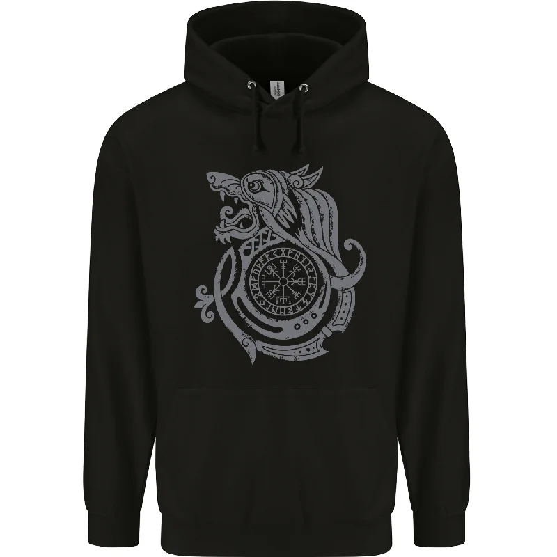 Deal Dash Viking Wolf With Vegvisir Symbol Mens 80% Cotton Hoodie