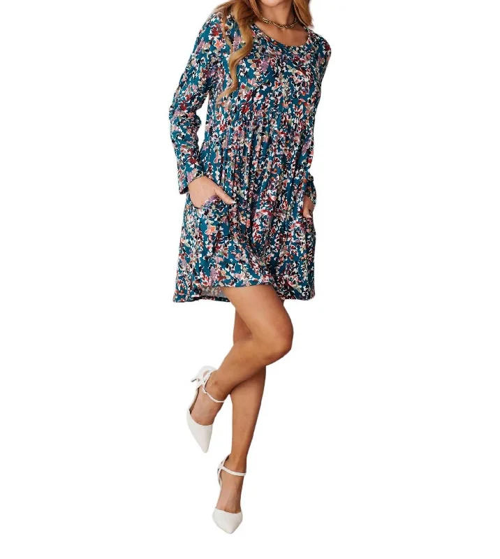 Midnight Madness Back For More Babydoll Dress In Navy Multi