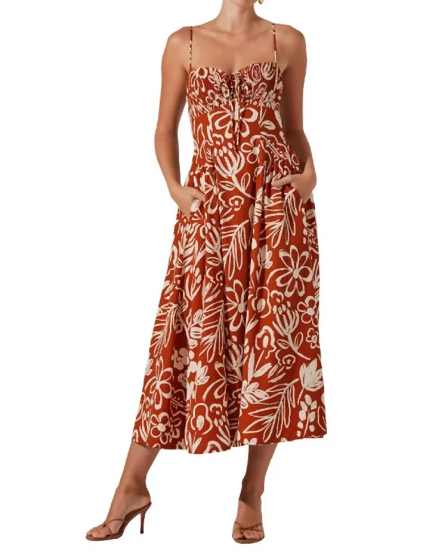 Can't Be Beat Sarai Dress In Rust Cream Floral