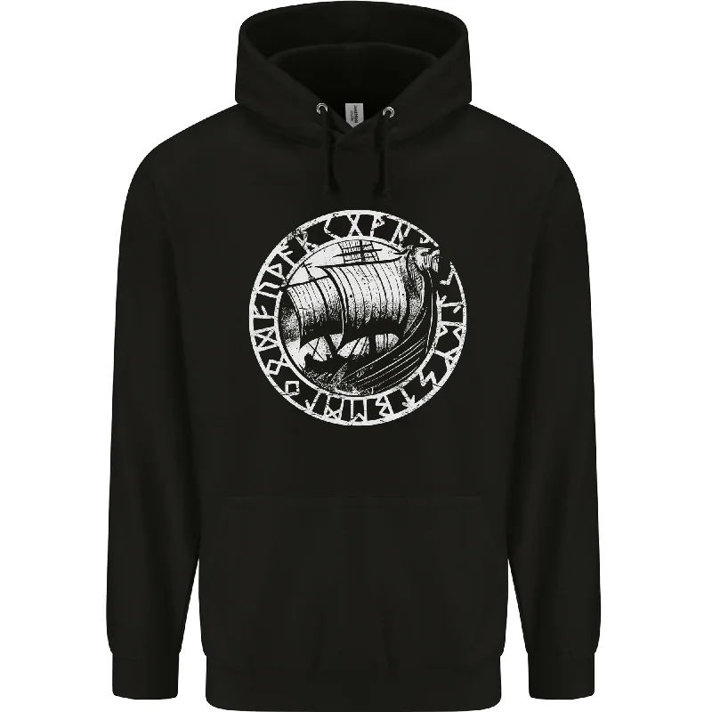 Sneak Peek Sale Viking Ship With Norse Text White Print Mens 80% Cotton Hoodie