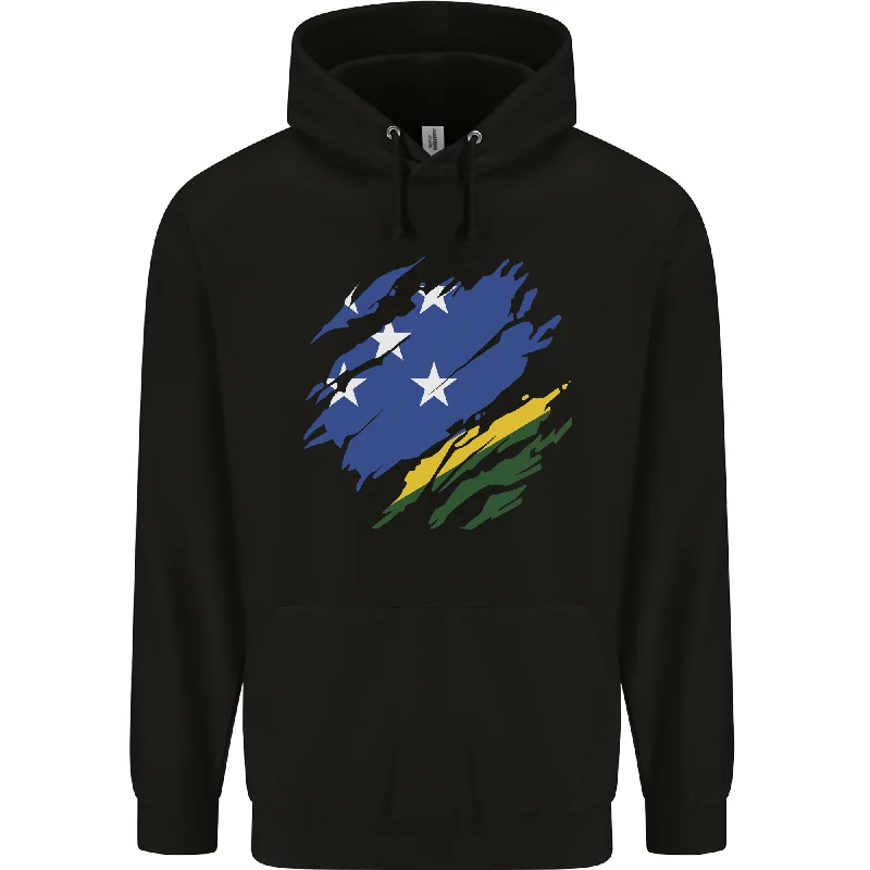 Steals and Deals Torn Solomon Islands Flag Day Football Mens 80% Cotton Hoodie