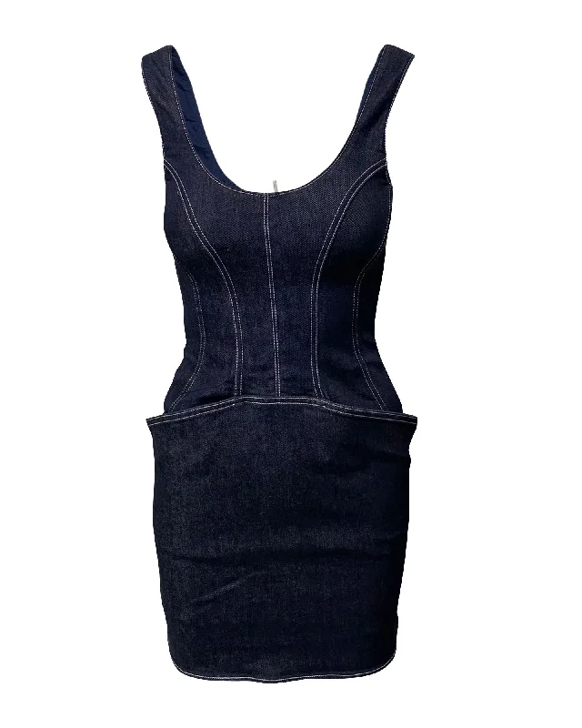 Blowout Sale Mugler Denim Mini Dress in Blue Cotton