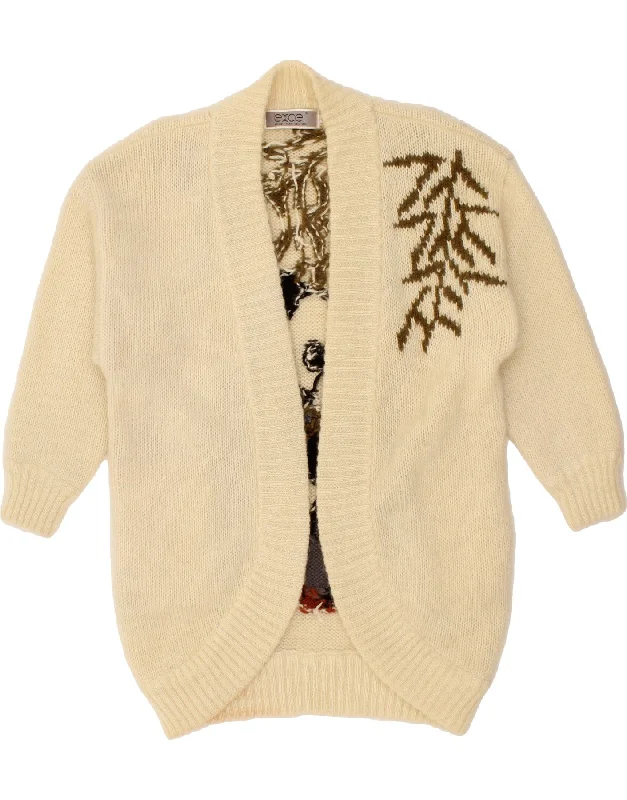 Deal Alert VINTAGE Womens Longline Graphic Cardigan Sweater UK 14 Medium Off White